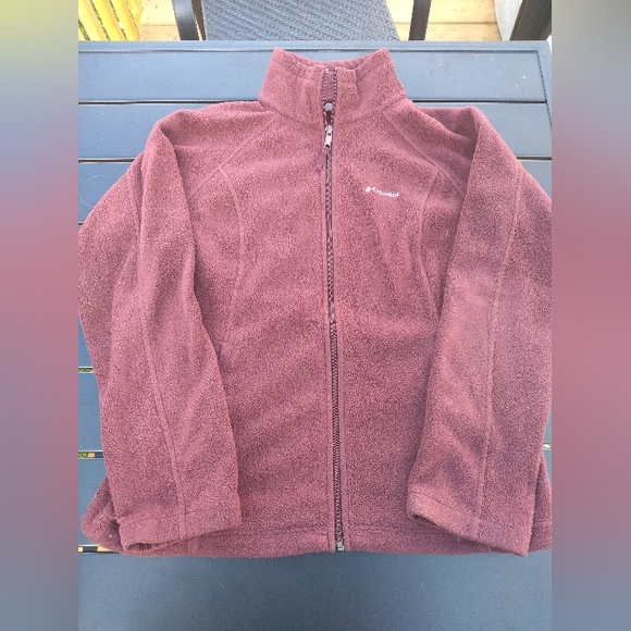 Columbia Fleece Front Zippered Jacket, Size Large, Burgundy - Picture 14 of 14